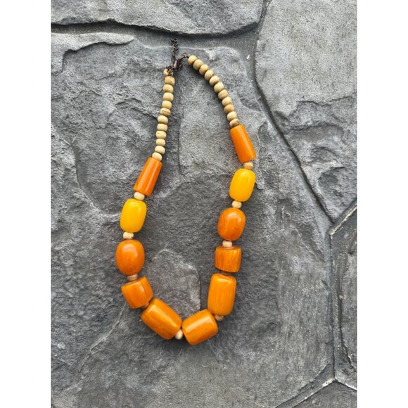 Vintage Chunky Yellow & Orange Beaded Necklace With Adjustable Chain - Picture 4 of 6